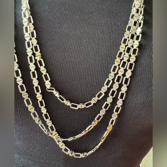 Lucky Brand Triple Strand Silver-tone Geometric Link Necklace - Picture 2 of 4